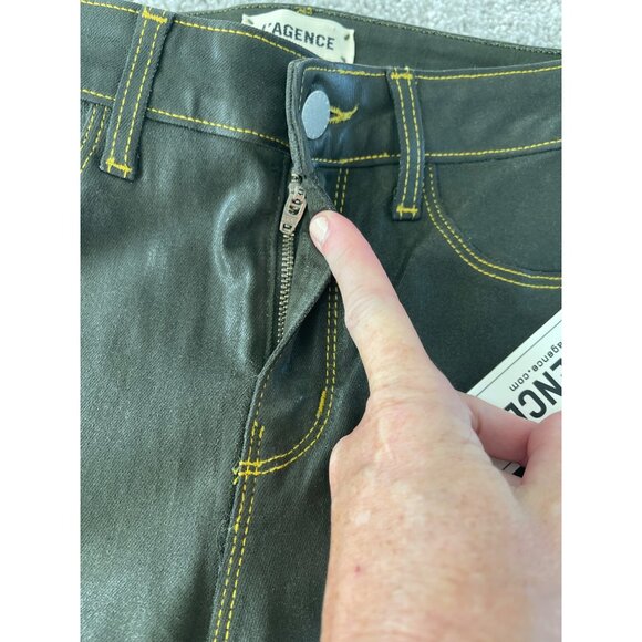 L’Agence Margot High Rise‎ Skinny Coated Army Green Gold Contrast 25 Stretch NWT - Picture 4 of 11